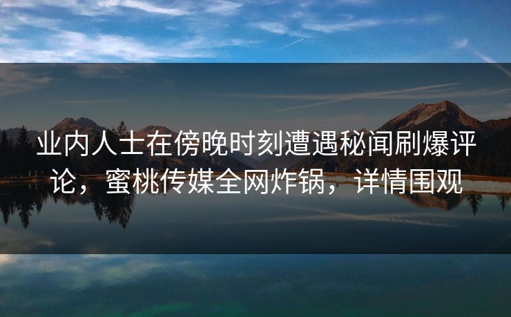 业内人士在傍晚时刻遭遇秘闻刷爆评论，蜜桃传媒全网炸锅，详情围观
