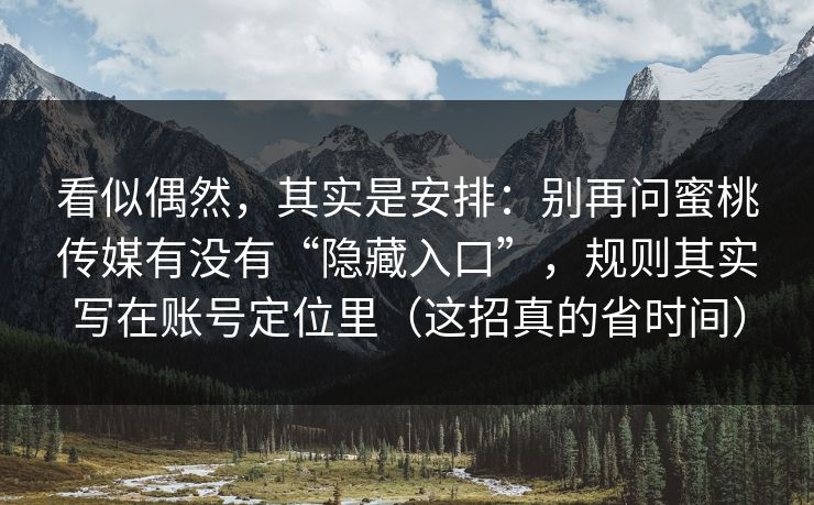 看似偶然，其实是安排：别再问蜜桃传媒有没有“隐藏入口”，规则其实写在账号定位里（这招真的省时间）